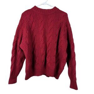 Naadam Wool Cashmere Red Cable Knit Fisherman Sweater Size Large Heritagewear